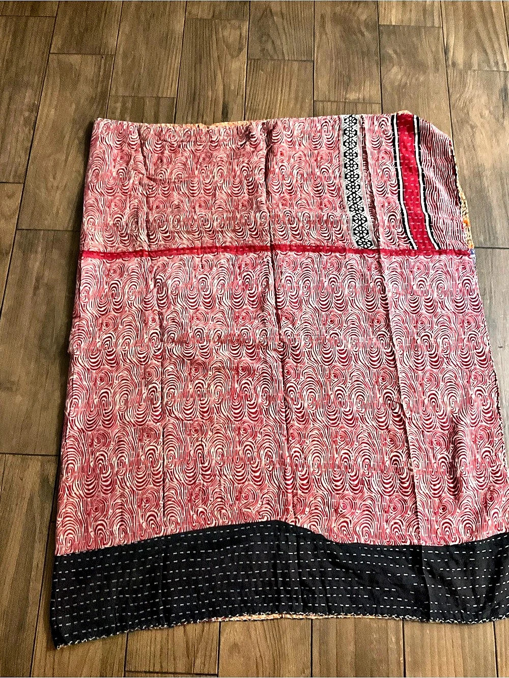 Imported Kantha Twin Quilt in Pink & Orange New